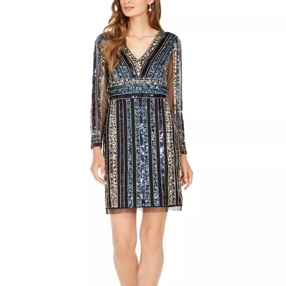 Adrianna Papell Striped Embellished Lined Sheath
QQ10